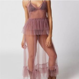 Urban Outfitters Aida Sheer Mesh Ruffle Midi Dress